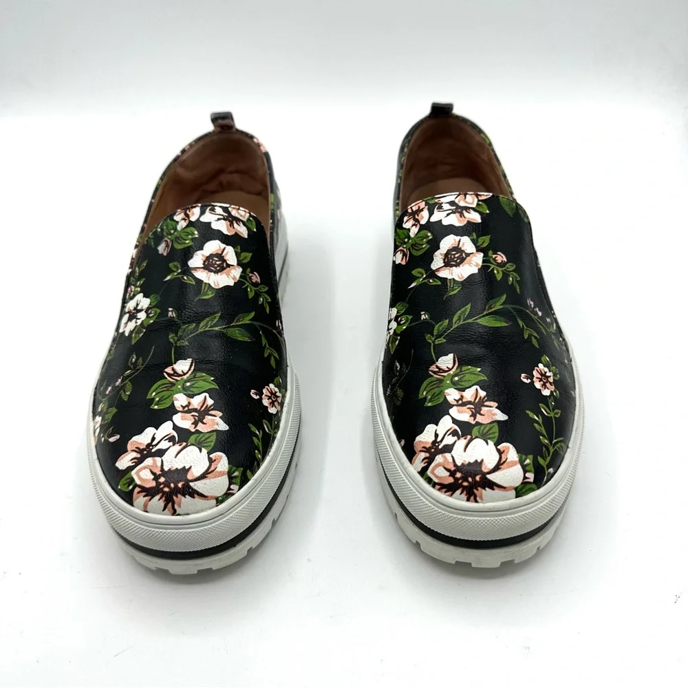 Halogen Teagan Platform Dark Floral Leather Sneakers Lugged Shoes